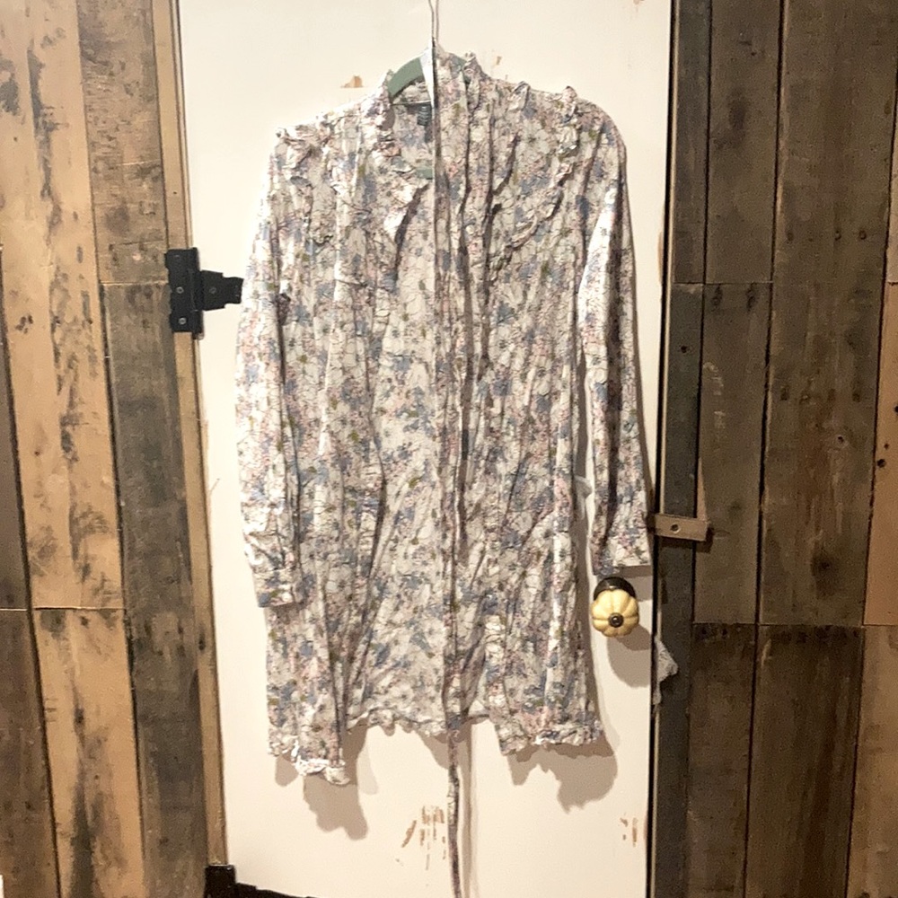 Ruffle flower airy shirt dress ModCloth medium with tie belt